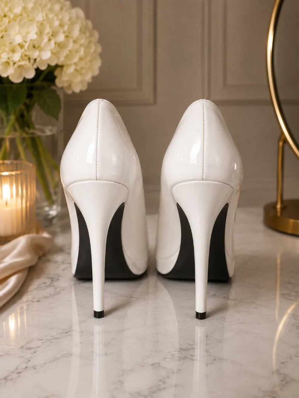 Bordello White Patent Peep Toe Platform Stiletto Heels Size 6